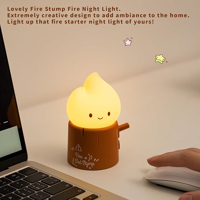 Led Cute Stump Fire Night Light, Dimmable Nursery Kawaii Lamps, Super Squishy Silicone USB Rechargeable Timer Night Lamp for Kids Adults, Used for Camping Party Room Decor (Stump Fire)