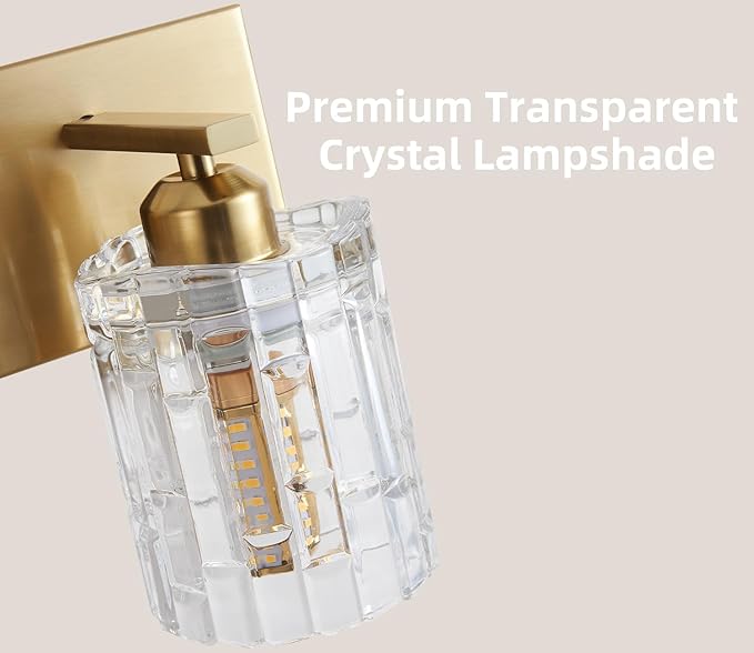 3 Lights Brushed Gold Crystal Bathroom Vanity Light,Modern Bathroom Wall Light,Crystal Over Mirror Light Fixtures for Living Room, Bedroom, Hallway