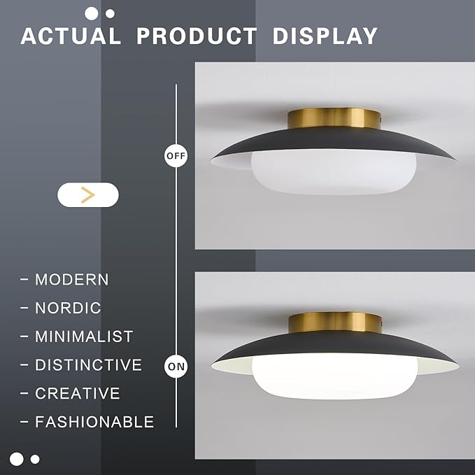 Modern LED Semi Flush Mount Ceiling Light Fixture,Round Matte Black and Gold Close to Ceiling Lamp Flushmount Lighting Fixtures for Kitchen Master Bedroom Living Room Entryway,5000K,15.74 inch