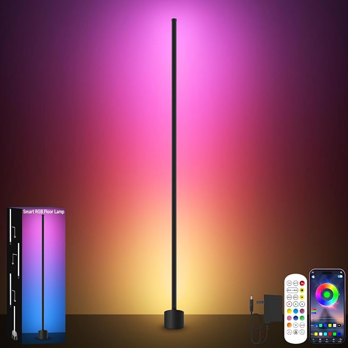 Tyute Corner Floor Lamp, RGBICW LED Corner Lamp with 16 Million DIY Colors, Music Sync, 68+ Scenes, Smart App & Remote Control, Ambience Lighting for Bedroom Living Room Gaming Room