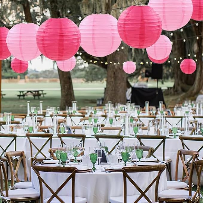 20Pcs Paper Lanterns Decorative, Pink Hanging Lanterns for Bridal Shower | 6"8"10" Hot Pink and Light Pink Round Paper Lanterns Decorations for Wedding Engagement Birthday Rustic Party Home Decor
