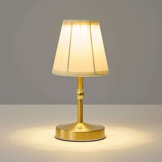 5W Mini Cordless Lamp Gold,3000 mah Small Battery Operated Lamp,Vintage Small Table Lamps,3 Level Dimmable Rechargeable Lamps,Decorative Dining Table Light,Mini Lamps for Kitchen,Nightstand,Bedroom