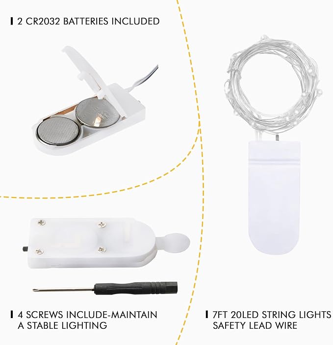 12 Pack Fairy Lights Battery Operated, 7FT 20 LED Mini String Light | Cool White Waterproof Silver Wire Twinkle Light Ideal for Wedding Centerpieces, Mason Jars, Party Table, Christmas Decoration