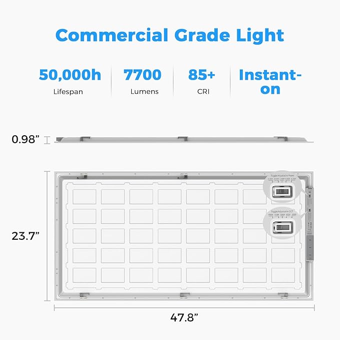 12PACK 2x4 LED Flat Panel Light, 7700 Lumens, 0-10V Dimmable, 30W/40W/50W/60W/70W Selectable, 3000K-6500K CCT Adjustable, 120-277V Recessed Drop Ceiling Light for Office, School, Commercial Use