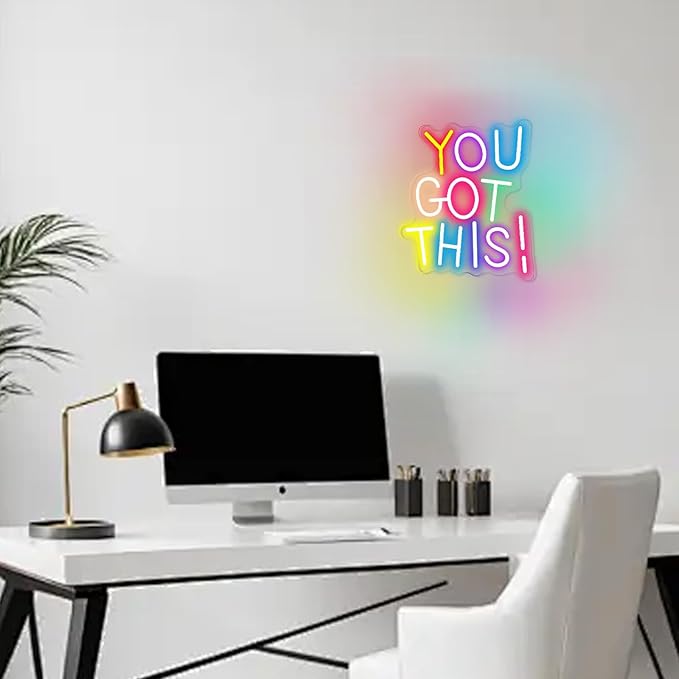 You Got This Neon Sign for Wall Decor, Dimmable LED Neon Signs for Bedroom Inspirational Letter Neon Light for Office Classroom Home Bar Party
