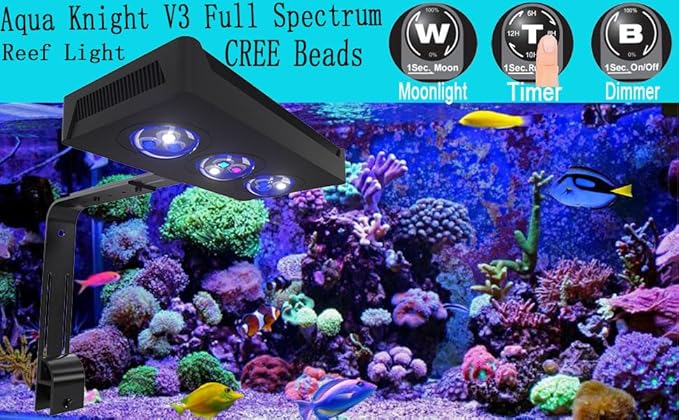 Aqua Knight A029 Reef Aquarium Light 30W, Full Spectrum Coral Light for SPS LPS Nano Tank, 2 Channels Dimmable with Timer Sunrise Sunset Moonlight, Fits 10–24 Inch Saltwater Tank