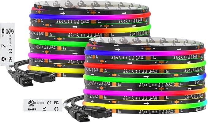 BTF-LIGHTING WS2811 Smart IC RGB FCOB COB LED Strip, UL Listed 720LEDs/m High Density Color Chasing Uniform Light, DC24V 32.8FT 12mm Width Black PCB for Home Party DIY Decor(No Adapter or Controller)
