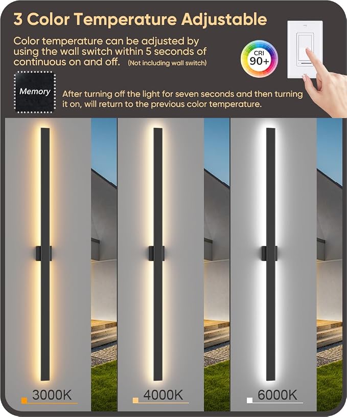 Aipsun 2 Packs 71in Outdoor Wall Sconce, 3000K 4000K 6000K Modern Black Exterior Light, Long LED Linear Wall Light Outside Lighting for Entrance, Hallway, Garage, Porch(3CCT)