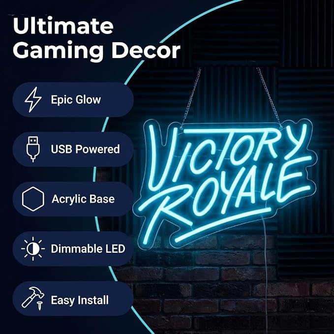 Final Win Neon Sign, Game Decor, USB Powered LED Gaming Wall Light | Battle Royale Game Decor, Acrylic Material, 13.8"x9.8"