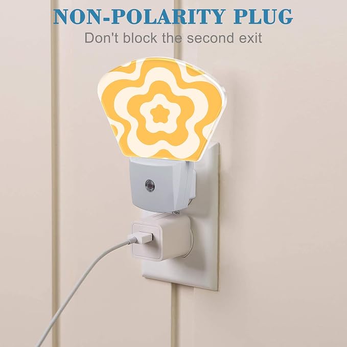 Retro Flower Swirl Night Light Plug into Wall, Yellow Flowers Night Light with Dusk to Dawn Sensor for Kid Girls Boys Women Men Bedroom, Hallway, Kitchen, Bathroom, Stairs Decor