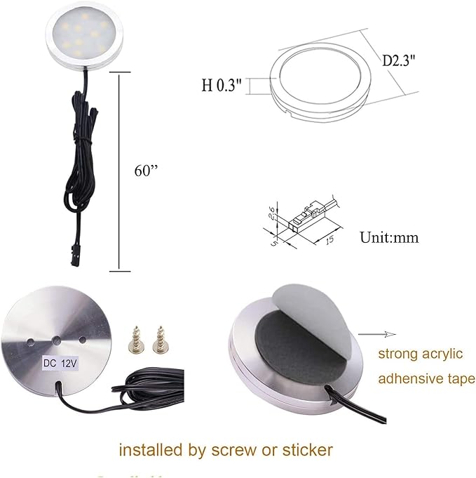 AIBOO Under Cabinet LED Puck Lights Kit with Touch Dimming Switch for Ambiance Atmosphere Night Lighting (4 Lights,Daylight White)
