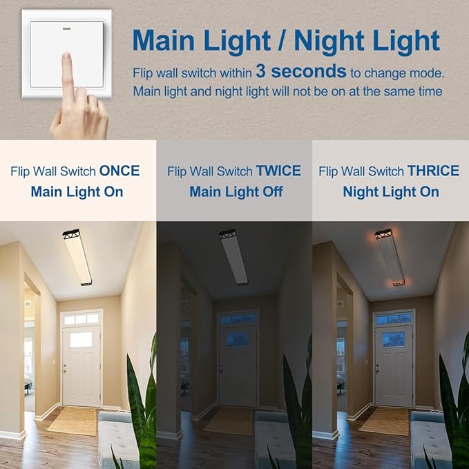 DAKASON 4FT LED Light Fixture for Kitchen Ceiling with Night Lighting, 48inch Wraparound for Laundry 75/65/55W 3/4/5000K Selectable, 4' Shop Light Replacing Fluorescent Tube 4Pack