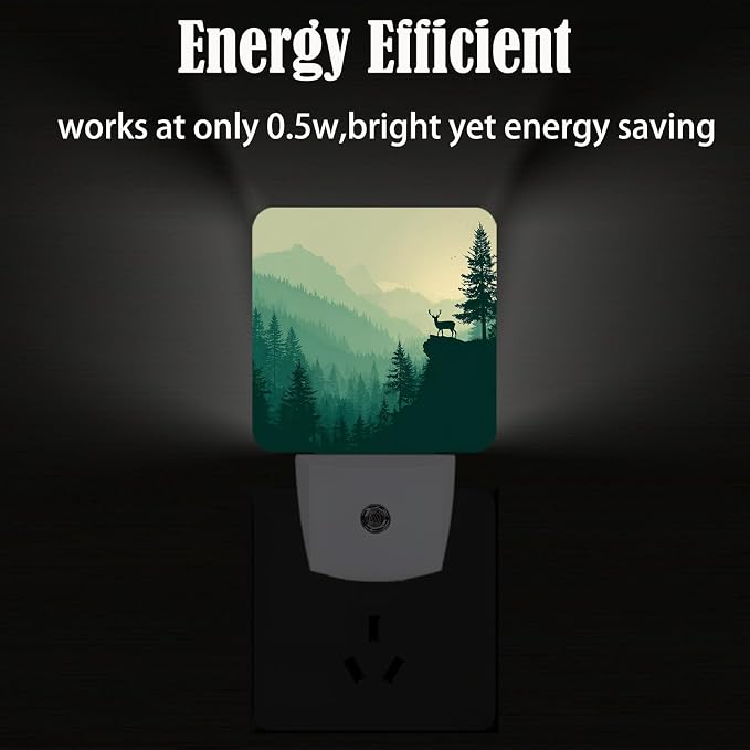 Misty Forests Night Light,Deer and Mountains Plug Into Wall with Dusk to Dawn Light Sensors,Warm Nightlights for Bedroom,Bathroom,Hallway,Kitchen,Gifts Ideal for Boys Girls Women Men