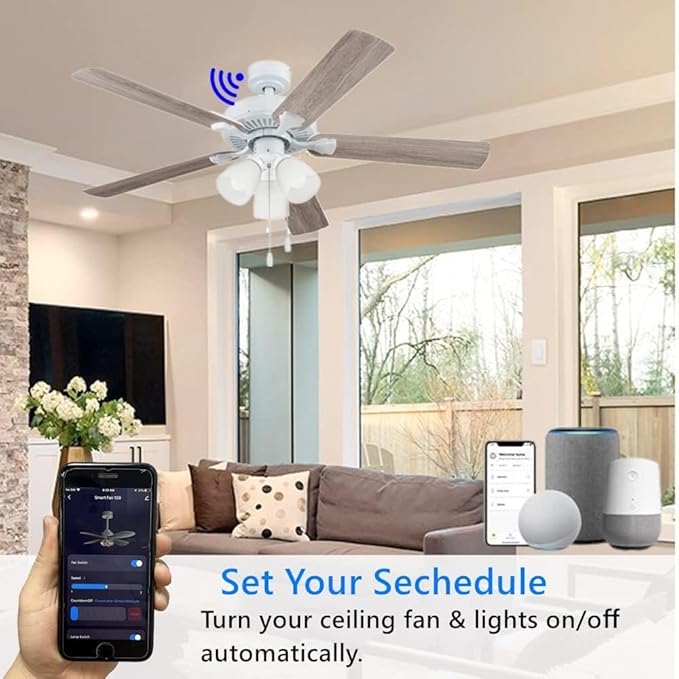 Smart Wi-Fi Ceiling Fan Remote Control Kit, 3 Fan Speed & Light Dimmer,Compatible with Alexa & Google Home Smart Life APP