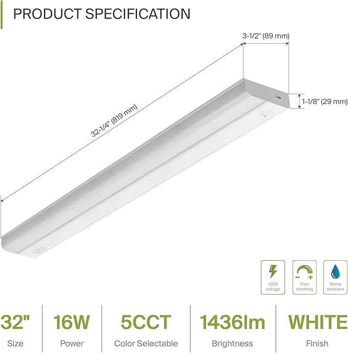 ASD 12 Pack 32 Inch Hardwired LED Under Cabinet Lights, On/Off & 5CCT Switch 2700K-5000K, 16W 1436LM CRI90+, Direct Wire Low Profile Linkable Fixture, Dimmable Under Counter Kitchen Lighting, White UL