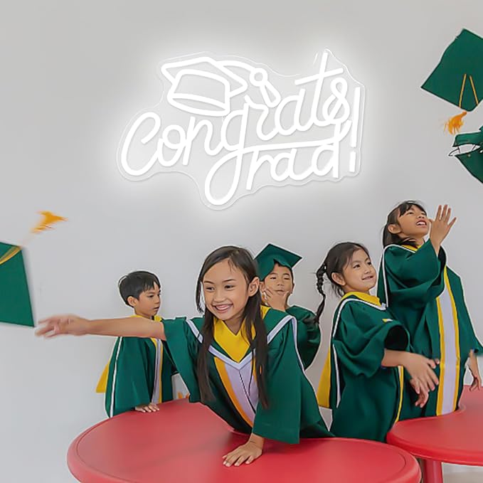 Congrats Grad Neon Sign with Graduation Cap Dimmable Congrats Led Light Up Sign for Class of 2025 Congrats Grad Sign for Backdrop Graduation Party Room Celebration Gifts