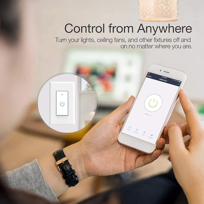 Double Smart Home Light Switch - Dual WiFi Wall Switch, Single Pole, Needs Neutral Wire - Compatible With Alexa Google Assistant