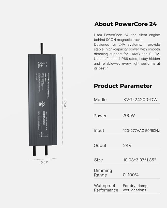 SCON 24V DC 200W LED Power Driver, Triac ELV 0-10V 1-10V Compatible | Dimmable Transformer for Track Lighting System, AC 120V to DC 24V Converter Supply for LED Lights, UL Certified