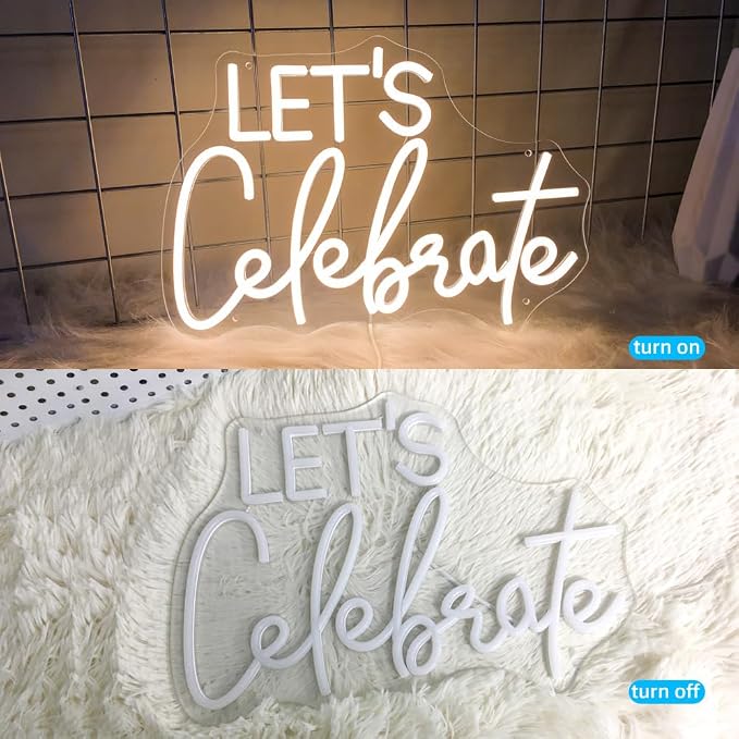 Let's Celebrate Neon Sign Warm White LED Neon Lights for Wall Decor | USB-Powered Neon Signs for Living Rooms, Dining Rooms,Thanksgiving and Party Decorations(15"x10.6")