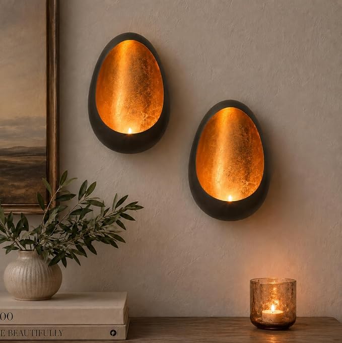 Ember Metal Wall Candle Sconce Set of Two Wall Candle Holders - Set of 2 Handcrafted Decorative Tea Light Sconces for Living Room Gold Tea Holder