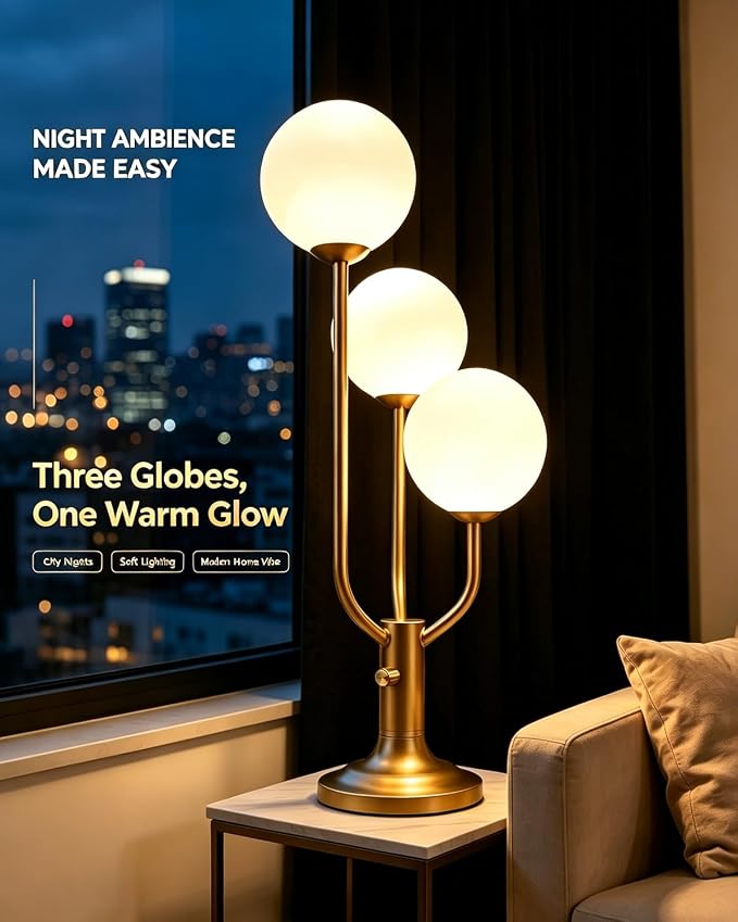 Globe Gold Table Lamp for Bedroom Gift Dimmable G9 Bulbs Included | Modern Round Ball Lamp Nightstand Desk Lamp Warmwhite Ambient Night Light Bedside Lamps for Living Room Party Home Decor Gift
