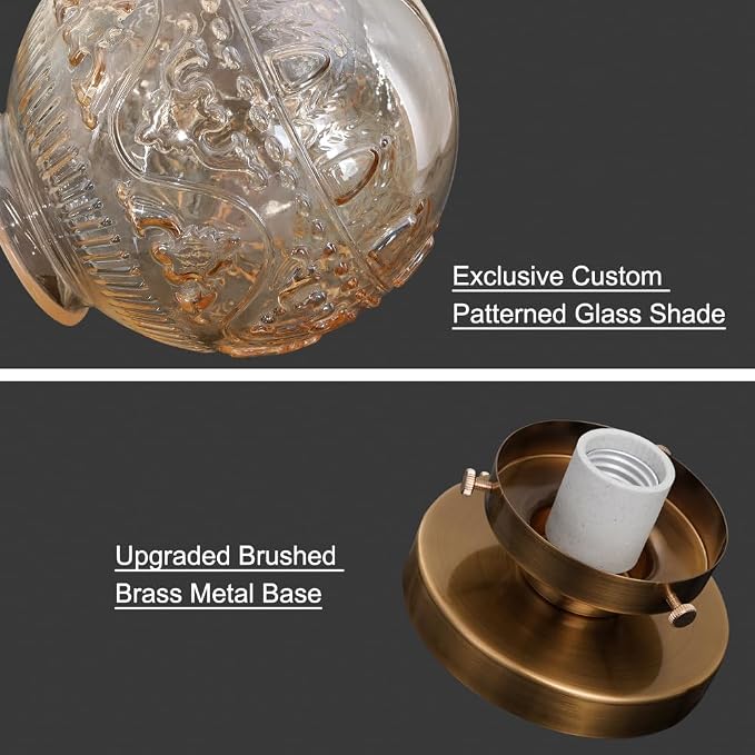 Daunton Semi Flush Mount Ceiling Light, Gold Vintage Kitchen Ceiling Lighting Fixture, Amber Globe Glass Close to Ceiling Light, Modern Hallway Lighting for Bathroom Bedroom Corridor Entryway