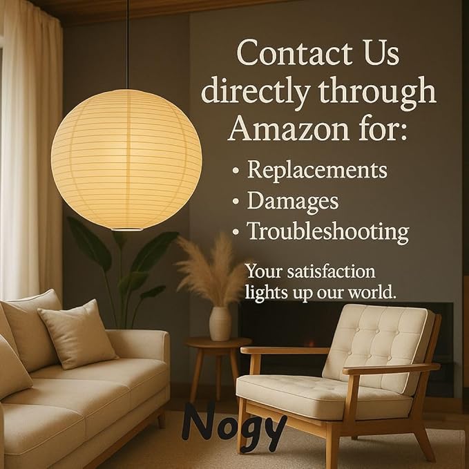 Nogy Rice Paper Lantern Lamp • Paper Lantern with Light - Ambient Lighting with Rice Paper Lamp Shade, Perfect for Home Decor, Easy Installation (Hardwired)