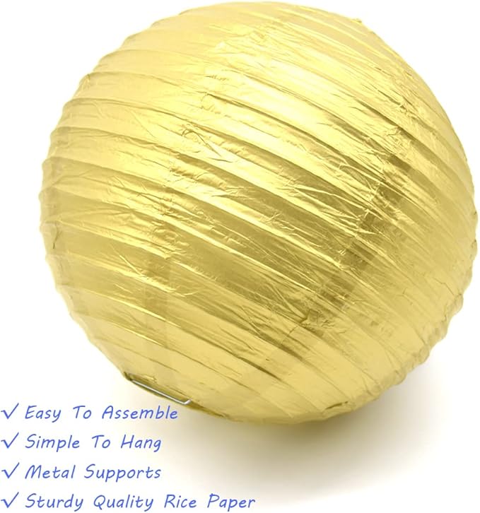 3pcs Paper Lanterns Decorative Round Chinese Paper Lanterns for Birthday Halloween Wedding Baby Bridal Shower Home Decor Party Decoration (12in/Gold)