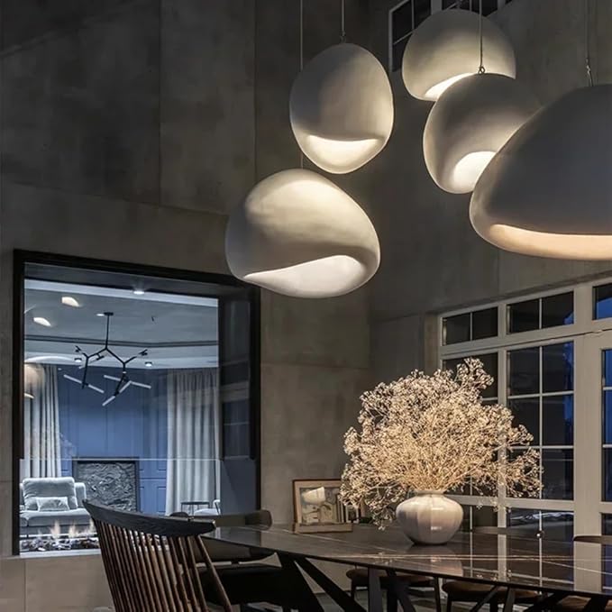 JAYMP 80cm Wabi Sabi Pendant Light for Living Room Hallway Restaurant Modern Hanging Lamp E26 Base Japanese Style Bird Nest Shape Lighting Fixture, 1 Pack (Matte White,B Shape, 80cm/31.5in)