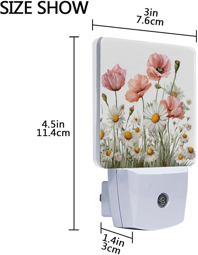 Wildflowers Night Light Dusk to Dawn Sensor LED Night Dimmable Nightlight Lights Plug into Wall for Living Room