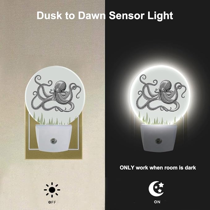 Octopus Night Light Ocean Sea Green Seaweed Octopus LED Dusk to Dawn Plug-in Nightlight Auto Sensor for Bedroom Bathroom Hallway Living Room Home Indoor