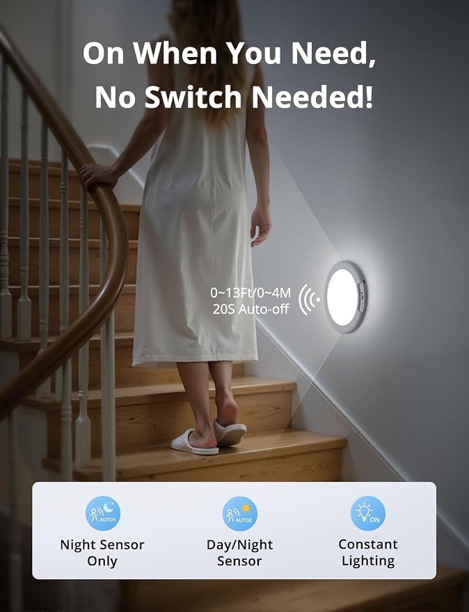 Rechargeable Motion Sensor Ceiling Light with Remote Wireless, 60 Days Battery Powered Shower Lamp Magnetic Dimming Timing Stick on Cordless Lighting for Closet Pantry without Electricity 2Pack