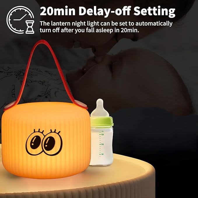 Cute Lantern Night Light, Big Eyes Lantern Night Lamp for Kids Bedroom USB Rechargeable Lamps 2 Brightness Levels, Nursery Bedside Delay-Off Nightlight for Baby Boys Girls Birthday Christmas