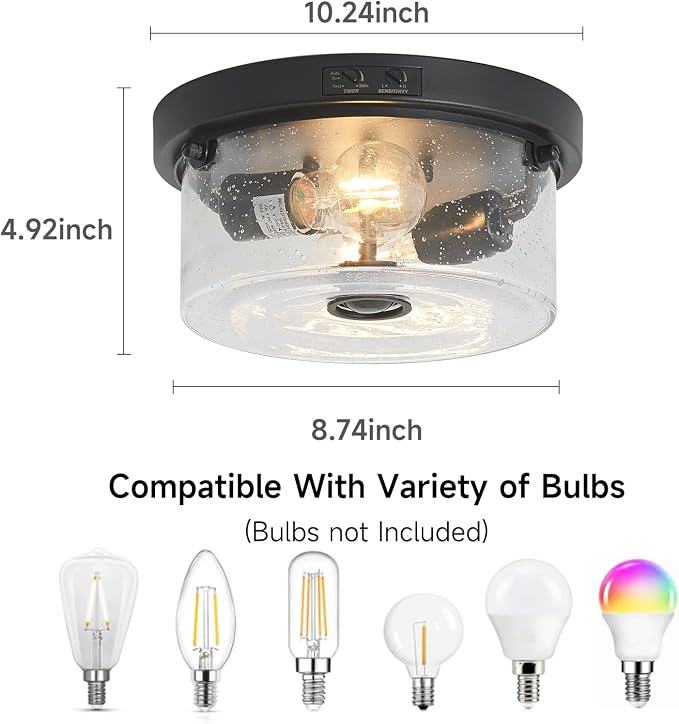 Yisuro Motion Sensor Outdoor Ceiling Light, Flush Mount Porch Exterior Ceiling Light Fixture 3 Modes Squares for Patio,Porch,Garage (Black-Round)