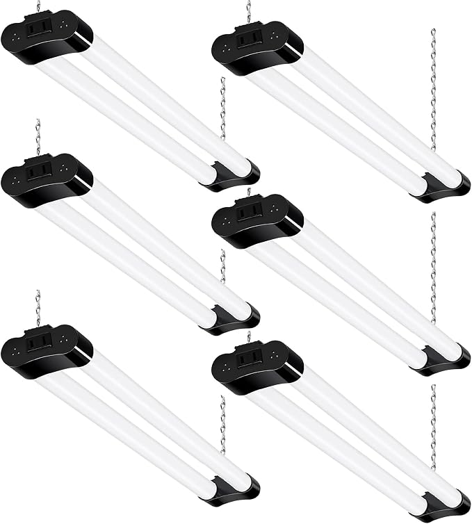 hykolity 2FT LED Shop Lights,22W (200W Equivalent) 2400LM,6 Pack | 5000K Daylight White, Linkable Garage Light for Ceiling, Workshop, Basement, Hanging or Surface Mount with Plug,Black - ETL