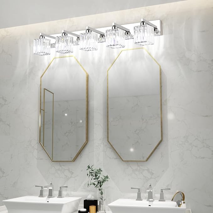 Aipsun Bathroom Light Fixtures Modern Vanity Light for Bathroom Crystal Chrome Vanity Light 5 Light (Exclude Bulb)