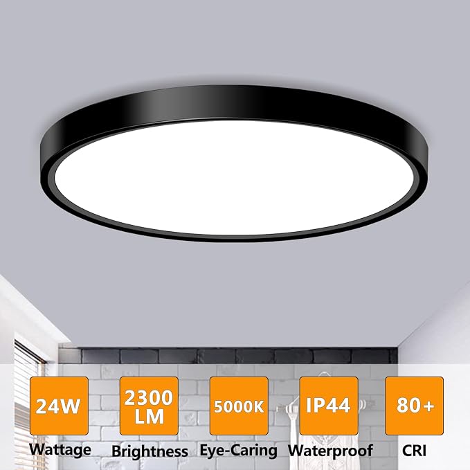 2PACK LED Flush Mount Ceiling Light Fixture12Inch, 24W Led Ceiling Light 5000K 2300LM Ultra Thin Flat Surface Panel Light Low Profile Ceiling Light for Bedroom Kitchen Garage Living Room