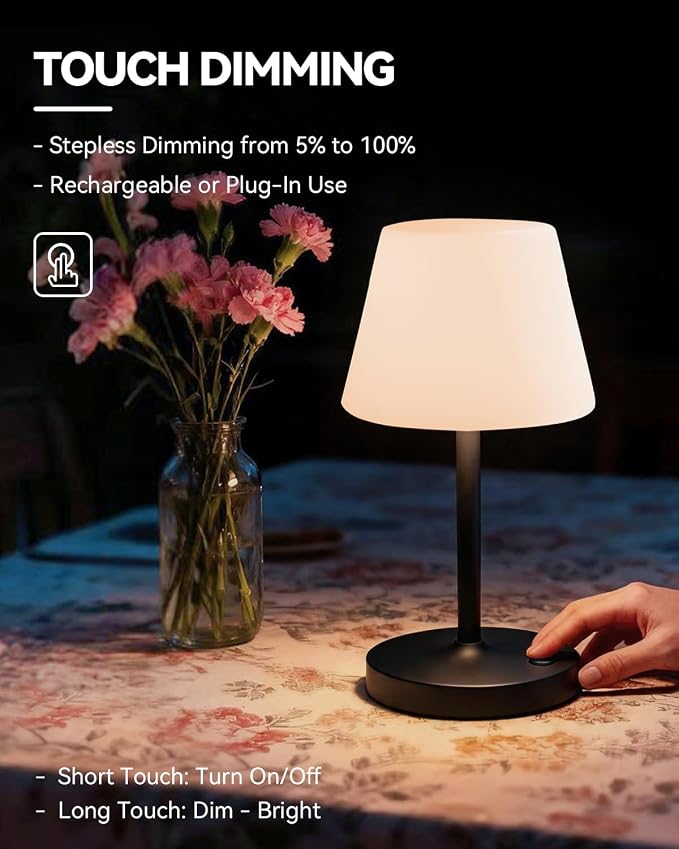 SAIWEYA Outdoor Waterproof Shower Lamp, 5200mAh Rechargeable Bathroom Lamp | IP65 Cordless Shower Light, Touch Dimming, Long-Lasting Battery, Versatile for Patio, Camping, Bathroom, Restaurant & Kitchen