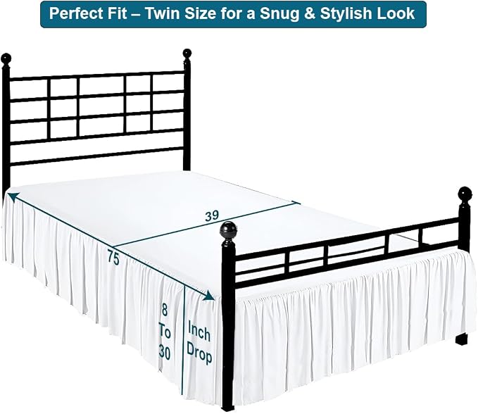 Shreem Linen Ruffled Bed Skirt with Split Corners, Gathered Style, 100% Microfiber, 24-Inch Drop, Dust Ruffle Bedskirt with Platform, Twin, White