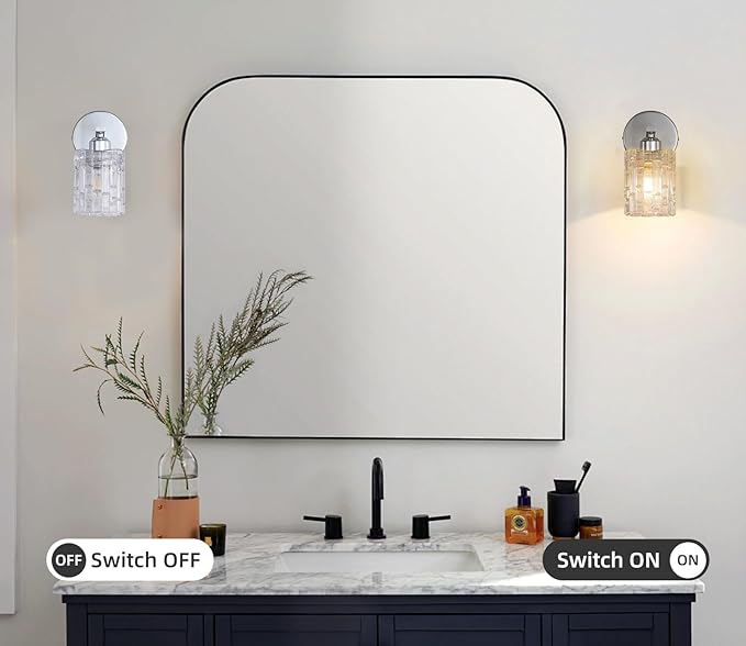 2-Pack Chrome Crystal Bathroom Vanity Lights, 1-Light Wall Mount Fixture for Over Mirror, Modern Wall Light for Bathroom, Bedroom, Hallway