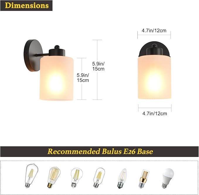 Metal Sconces Wall Lighting with Clear Glass Shade, Bathroom Vanity Light Matte Black Wall Sconce, Modern Wall Light Fixtures