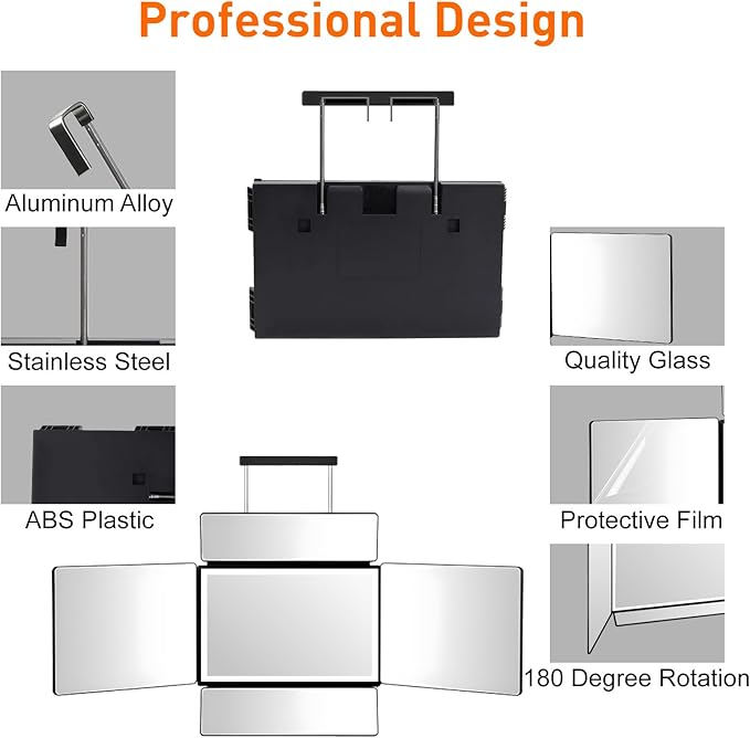 5 Way Mirror for Self Hair Cutting,360 Haircuts Mirror Men for Barber Use Tools,to See Back of Head,Tri Fold with Portable Height Adjustable Telescoping Hooks