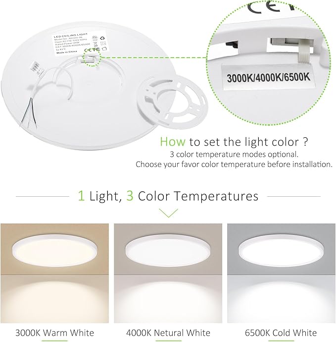 6Pack LED Flush Mount Ceiling Light, 7 Inch 1500LM 15W Thin Round Ceiling Light Fixture, 3000k/4000k/6500k 3 Color Adjustable Ceiling Lamp