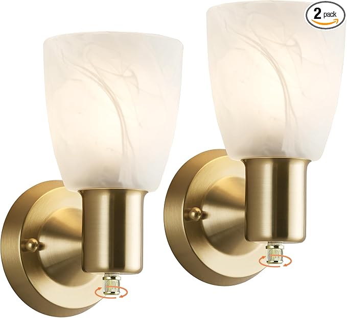 EJIAXIN Wall Sconces Set of 2, Gold Vanity Lights for Bathroom, Modern Wall Light Fixtures with Rotary Switch, Wall Mount Light with Frosted Glass, Farmhouse Lamp for Bedroom Living Room