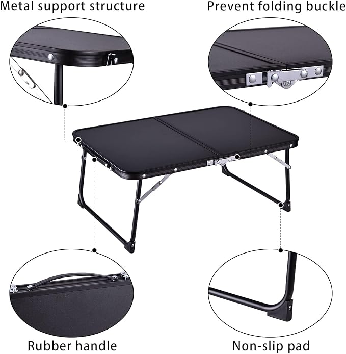 Foldable Laptop Desk, Portable Bed Table with Hidden Storage, Black | 23.6 x 15.3 in Work Surface, Hidden Storage, Aluminum Frame, Anti-Slip Feet, Carry Handle, Safety Locks