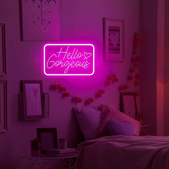 Hello Gorgeous Neon Sign for Wall Decor, Dimmable Hello Beautiful Neon Lights for Home Party Wedding Birthday Bar Club Gifts, Led Light Sign Bacelorette Party Decorations ﻿