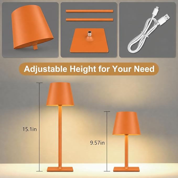 Yogaret Orange Cordless Table Lamp Set of 2-3 Way and Stepless Dimmable - for Restaurant Dining Bedroom Home Bar