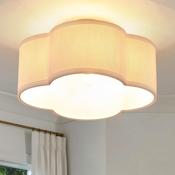 VILUXY Gold Semi Flush Mount Ceiling Lights, 4-Light Modern Ceiling Light Fixture with White Pleated Fabric Shade in Flower Shade Nursery Light Fixture for Hallway Bedroom