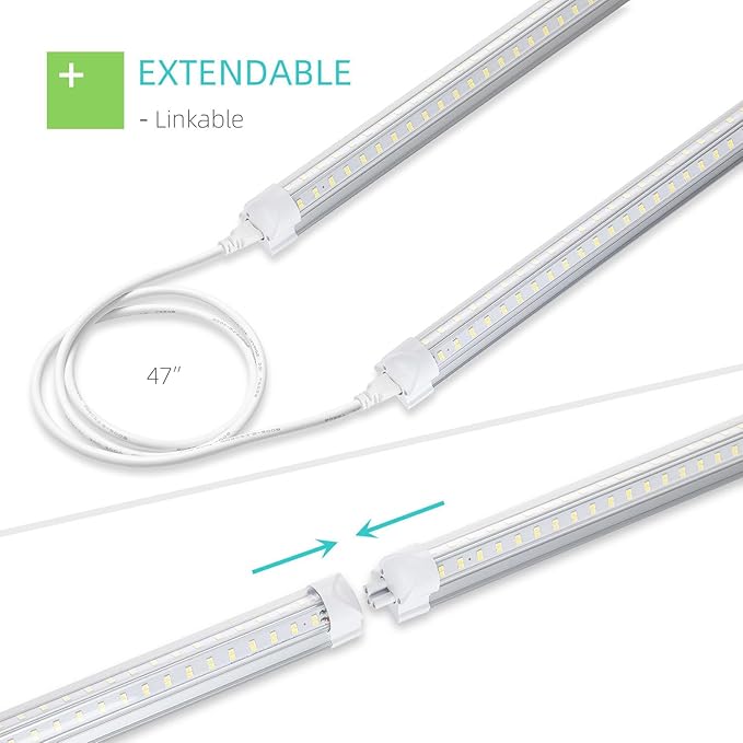 3FT LED Shop Light, 36W 5000lm Super Bright 6500K, Clear Cover, V-Shape, T8 LED Fixture, Linkable Shop Lights for Garage, Workbench, Workshop (2 Pack)
