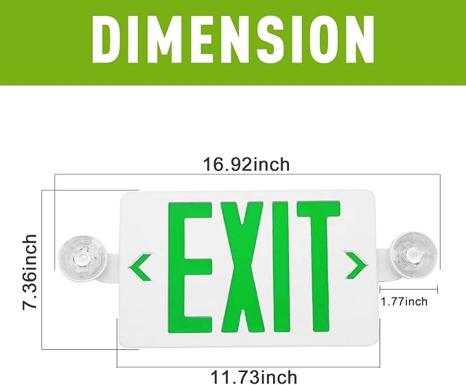 LED Exit Sign with Emergency Lights Dual LED Exit Light,Battery Backup | Two Bright LED Adjustable Heads Emergency Exit Lights, Hardwired Dual LED Combo Exit Lamp. ABS Fire Resistance UL Green